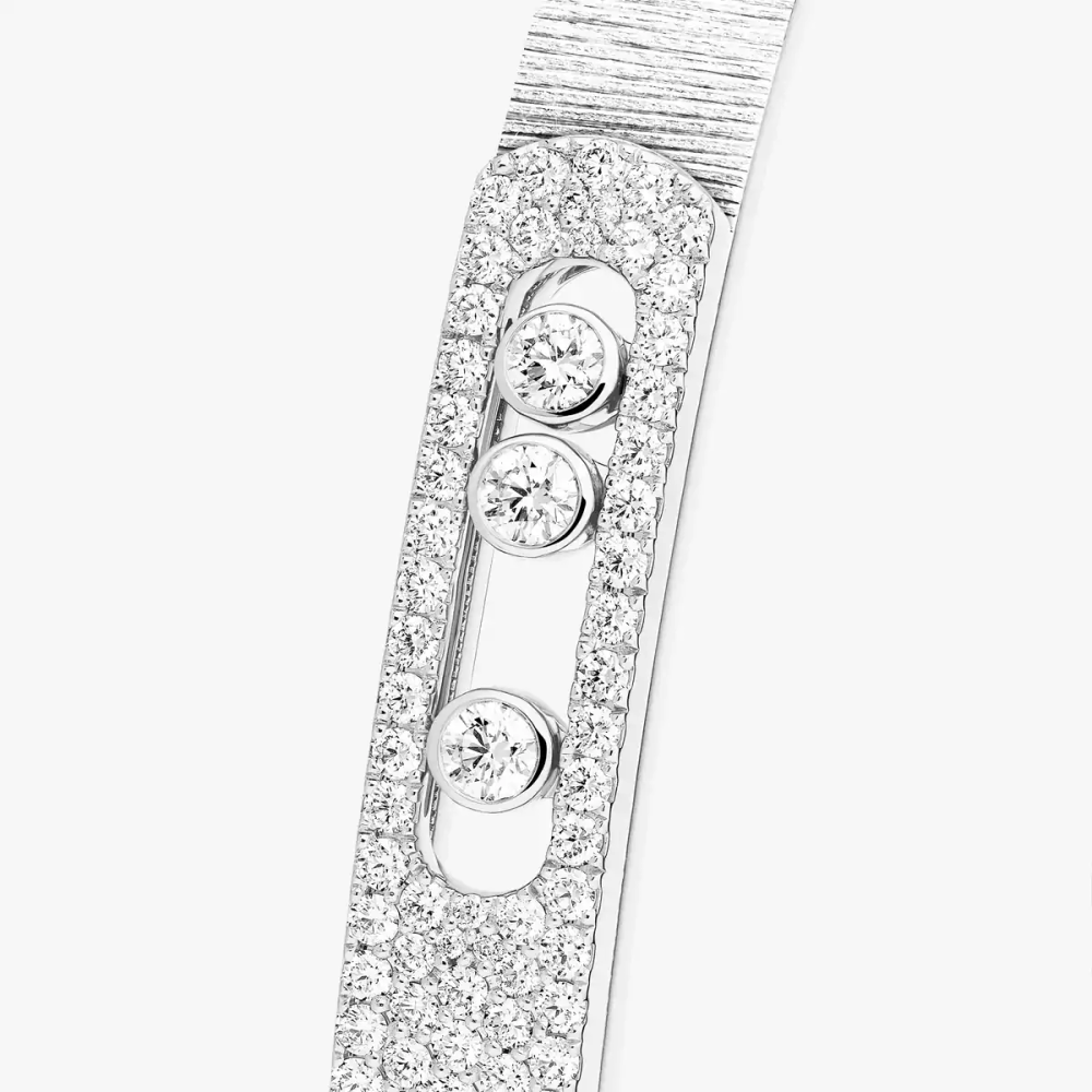 Bangle Move Noa Ciselé Semi-Pavé Bracelet Diamant Or Blanc