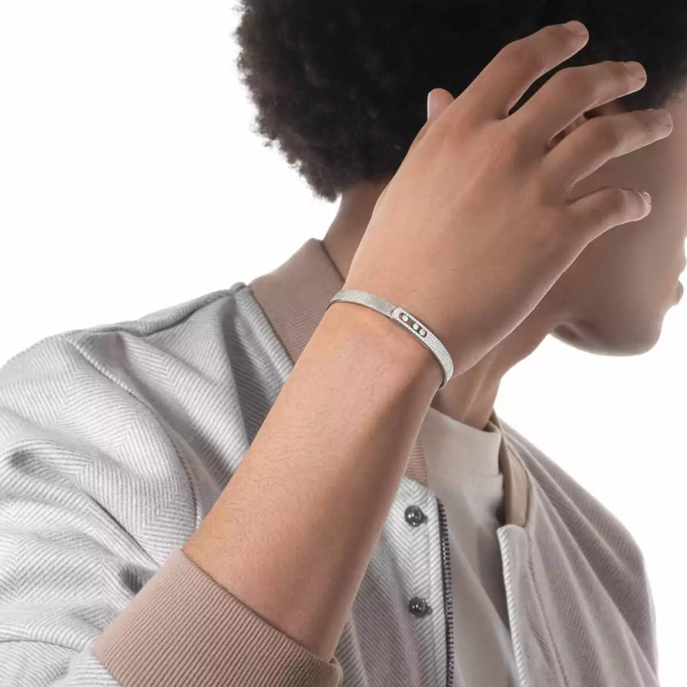 Bangle Move Noa Ciselé Semi-Pavé Bracelet Diamant Or Blanc