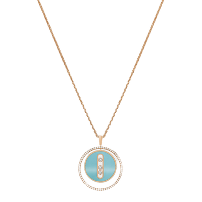 Turquoise Lucky Move MM Pink Gold Diamond Necklace