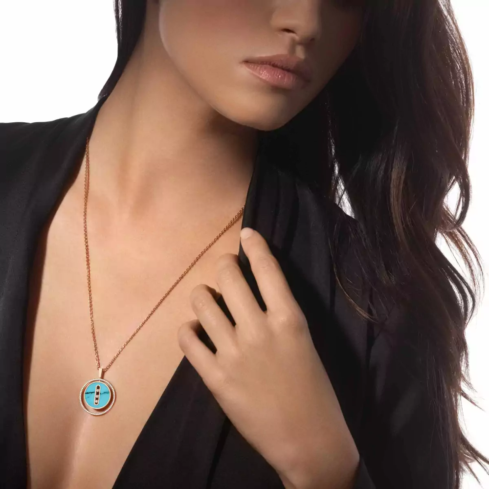 Lucky Move MM Turquoise Collier Diamant Or Rose