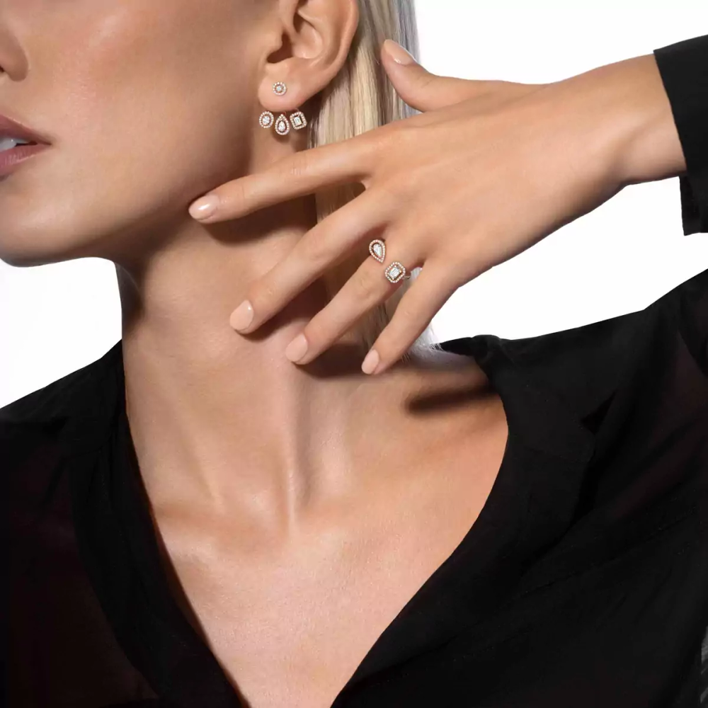 My Twin Trio Pink Gold Diamond Earrings