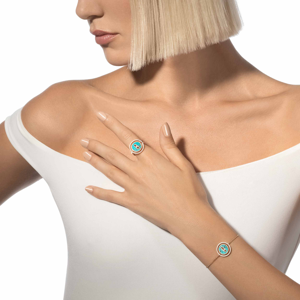 Turquoise Lucky Move SM Pink Gold Diamond Ring
