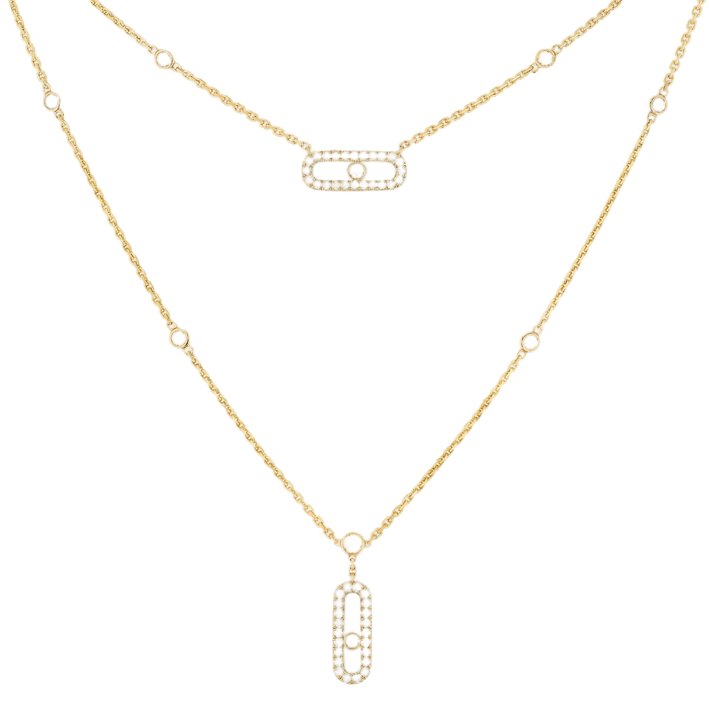 Move Uno 2 Rows Pavé Yellow Gold Diamond Necklace