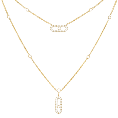 Move Uno 2 Rows Pavé Yellow Gold Diamond Necklace