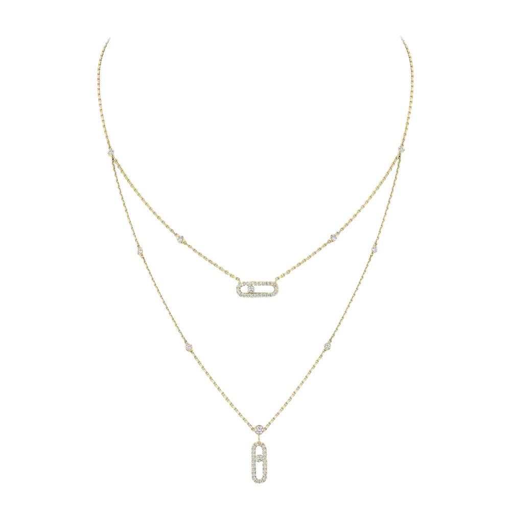 Move Uno 2 Rows Pavé Yellow Gold Diamond Necklace