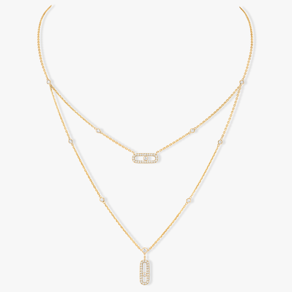 Move Uno 2 Rows Pavé Yellow Gold Diamond Necklace