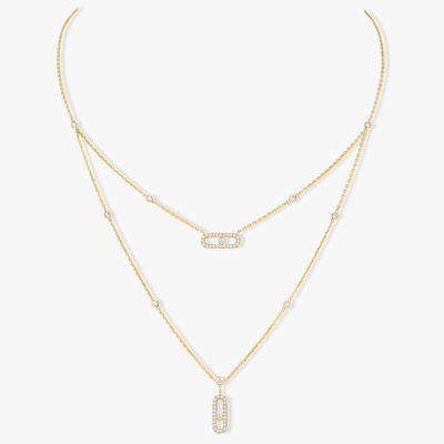 Move Uno 2 Rows Pavé Yellow Gold Diamond Necklace