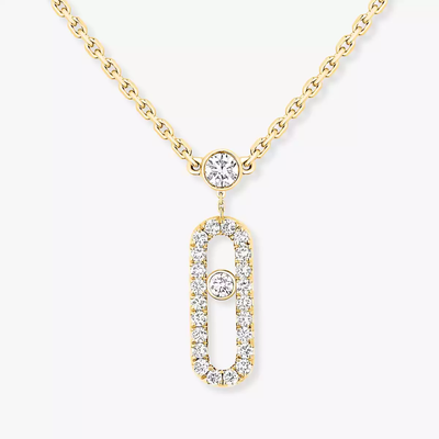Move Uno 2 Rows Pavé Yellow Gold Diamond Necklace