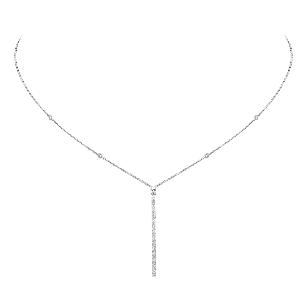 Gatsby Barrette Verticale Collier Diamant Or Blanc