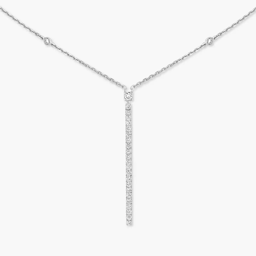 Gatsby Barrette Verticale Collier Diamant Or Blanc