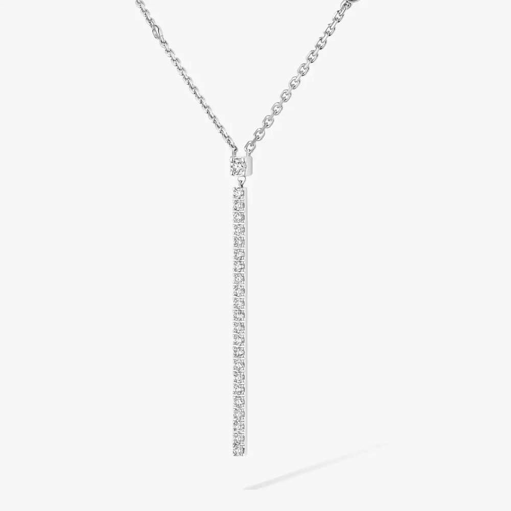 Gatsby Barrette Verticale Collier Diamant Or Blanc