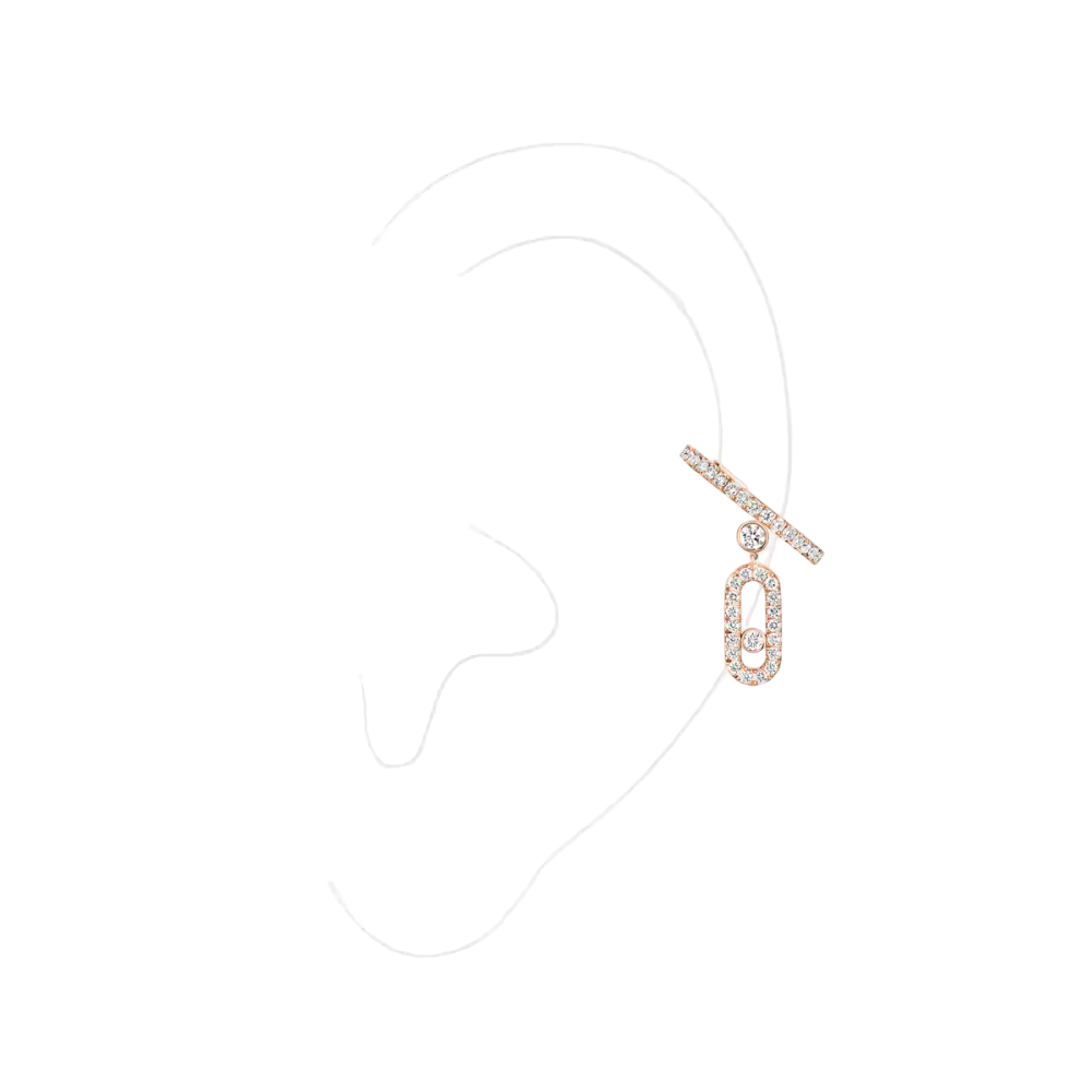 Move Uno Single Clip Pavé Drop Pendant Pink Gold Diamond Earrings