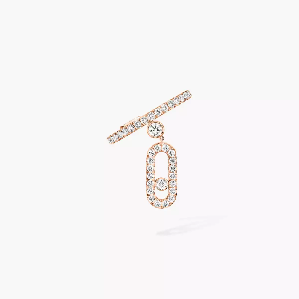Move Uno Single Clip Pavé Drop Pendant Pink Gold Diamond Earrings