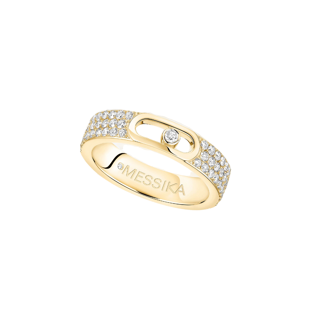 Yellow Gold Diamond Ring Move Joaillerie Pavé Wedding Ring
