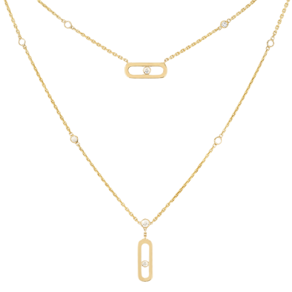 Move Uno 2 Rows Yellow Gold Diamond Necklace