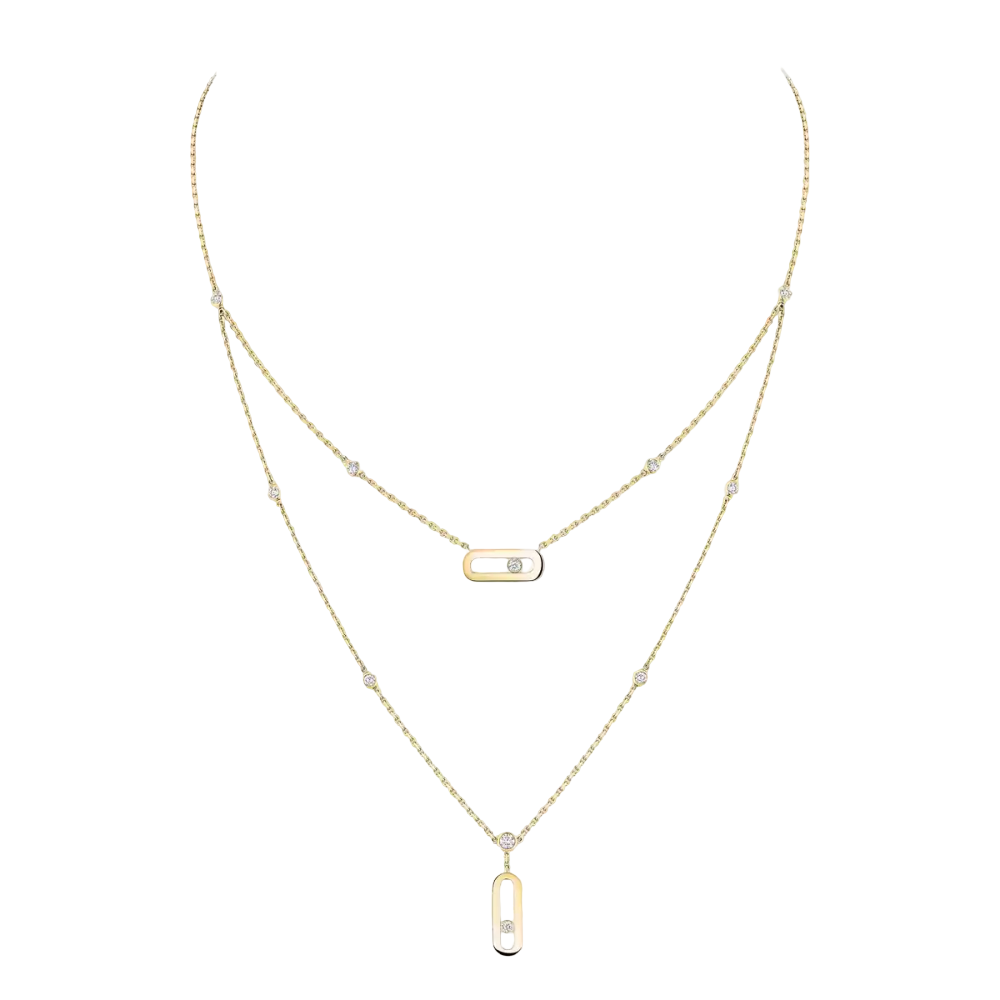 Move Uno 2 Rows Yellow Gold Diamond Necklace