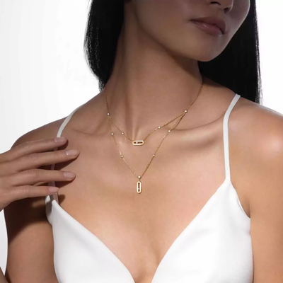 Move Uno 2 Rows Yellow Gold Diamond Necklace