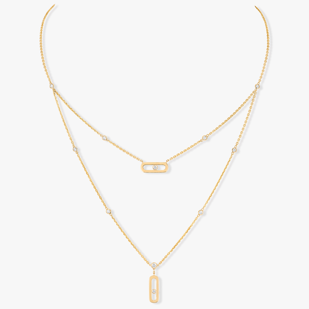 Move Uno 2 Rows Yellow Gold Diamond Necklace