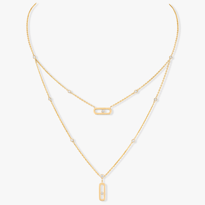Move Uno 2 Rows Yellow Gold Diamond Necklace