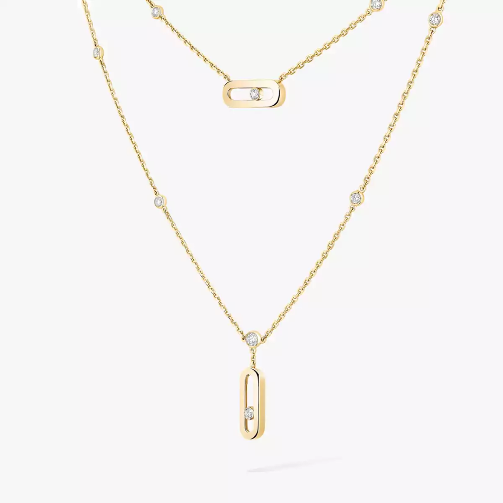 Move Uno 2 Rows Yellow Gold Diamond Necklace