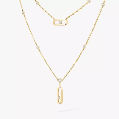Move Uno 2 Rows Yellow Gold Diamond Necklace