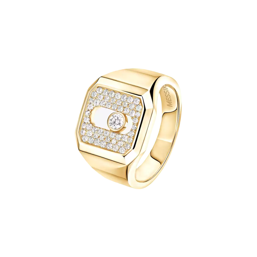 Chevalière Move Joaillerie Pavée Bague Diamant Or Jaune