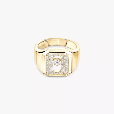Chevalière Move Joaillerie Pavée Bague Diamant Or Jaune