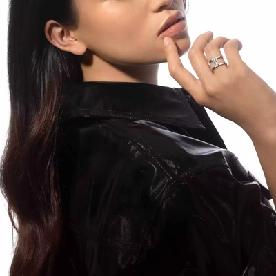 Glam'Azone 2 Rangs Bague Diamant Or Blanc