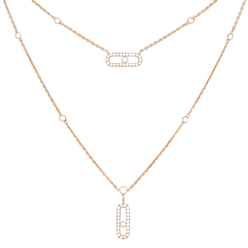 Move Uno 2 Rangs Pavé Collier Diamant Or Rose