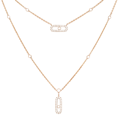 Move Uno 2 Rows Pavé Pink Gold Diamond Necklace