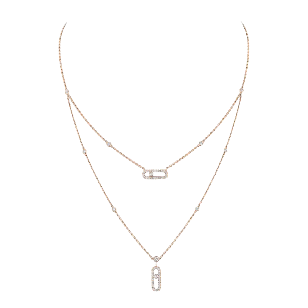 Move Uno 2 Rows Pavé Pink Gold Diamond Necklace