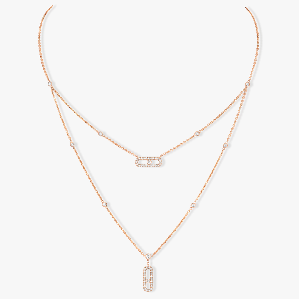 Move Uno 2 Rows Pavé Pink Gold Diamond Necklace