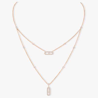 Move Uno 2 Rows Pavé Pink Gold Diamond Necklace