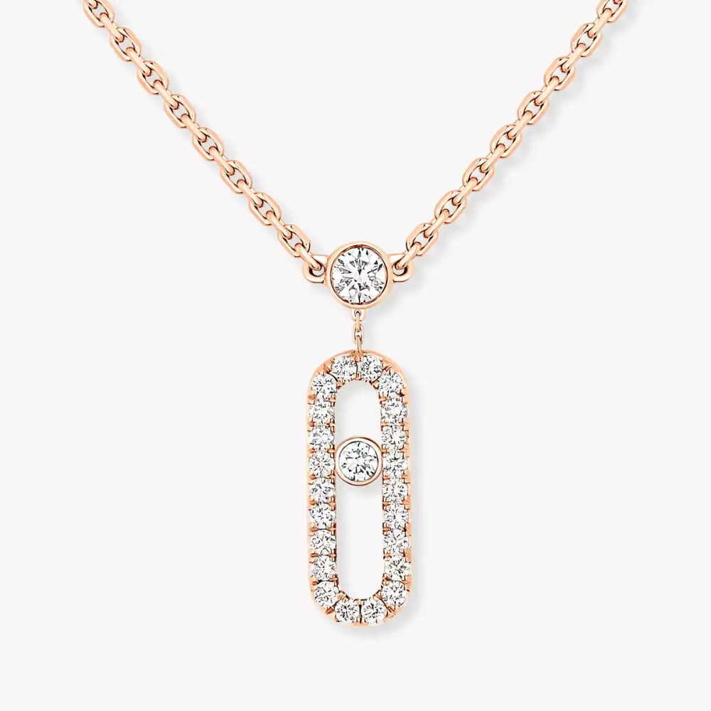 Move Uno 2 Rangs Pavé Collier Diamant Or Rose