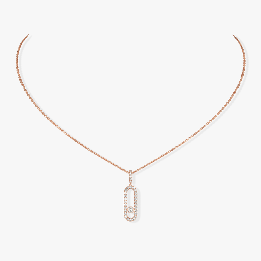 Move Uno Pavé LM Pink Gold Diamond Necklace