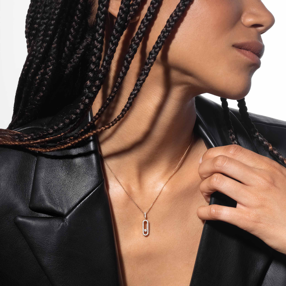 Move Uno Pavé LM Pink Gold Diamond Necklace