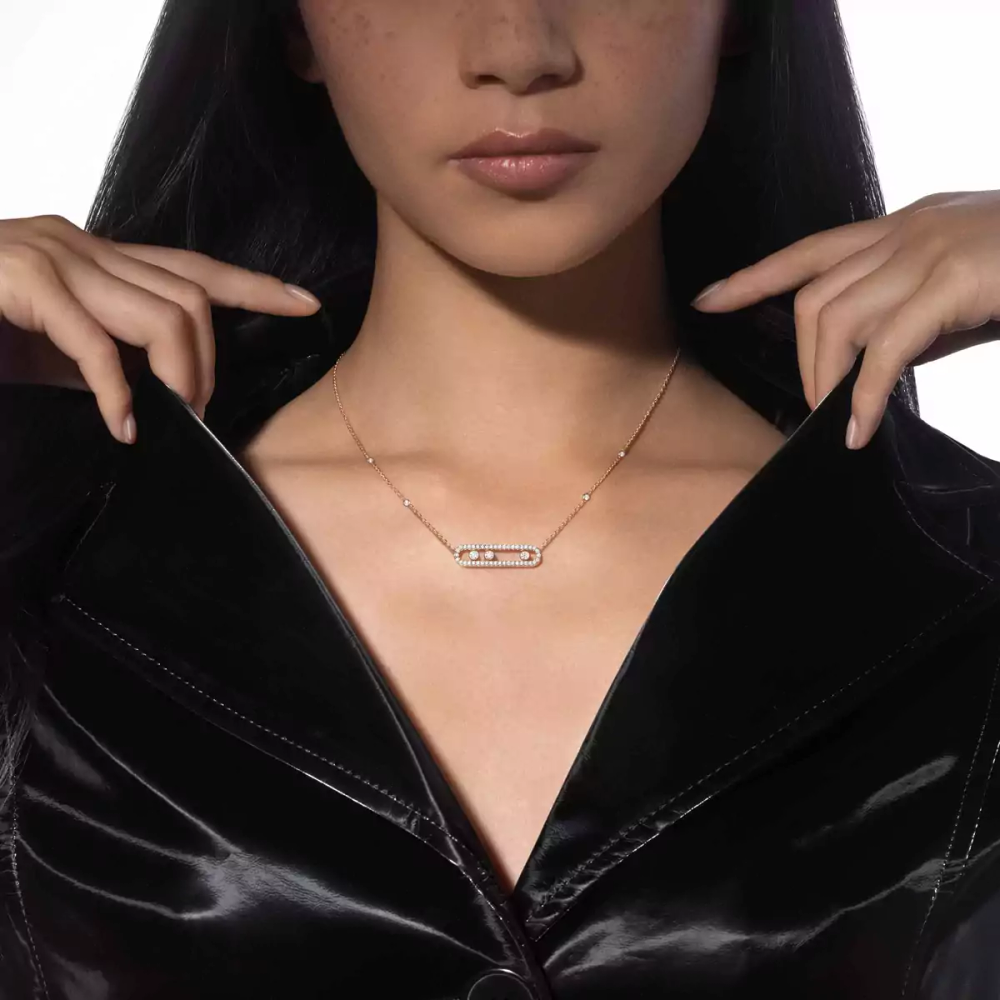 Move Pavé Collier Diamant Or Rose