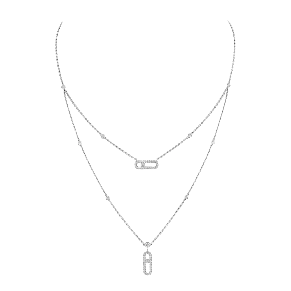 Move Uno 2 Rangs Pavé Collier Diamant Or Blanc