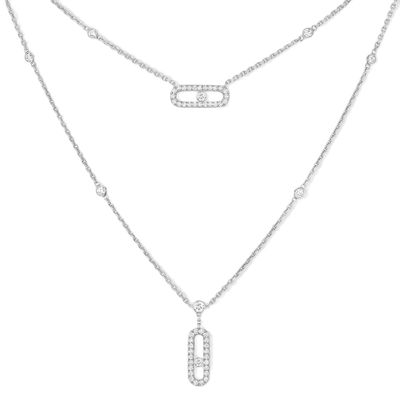 Move Uno 2 Rows Pavé White Gold Diamond Necklace