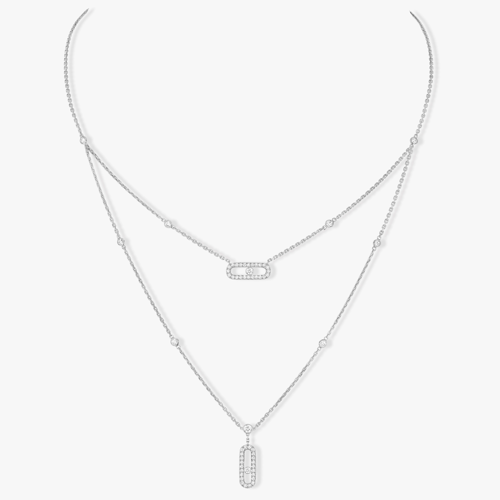 Move Uno 2 Rows Pavé White Gold Diamond Necklace