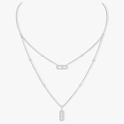 Move Uno 2 Rows Pavé White Gold Diamond Necklace