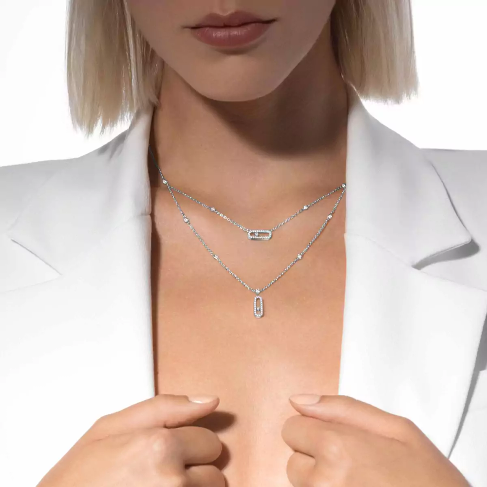 Move Uno 2 Rows Pavé White Gold Diamond Necklace