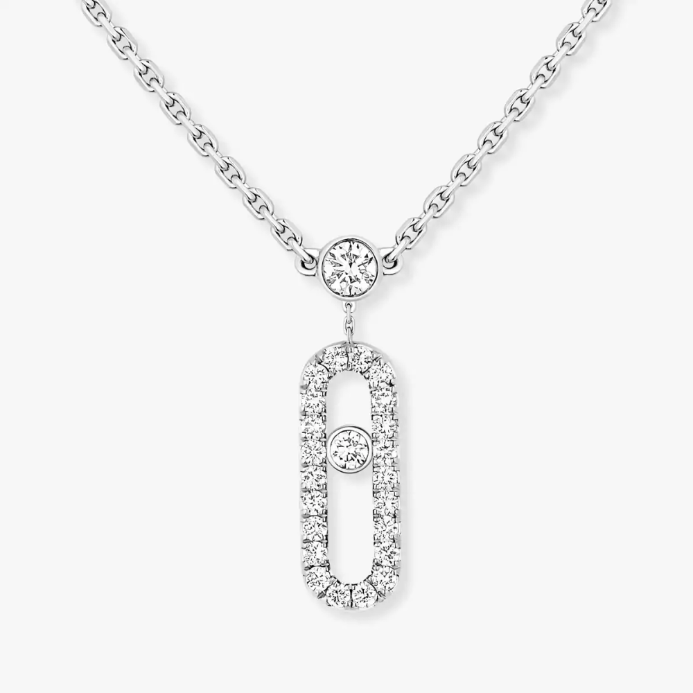 Move Uno 2 Rows Pavé White Gold Diamond Necklace