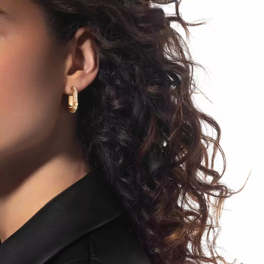 Mono créole pavée Moderniste PM Boucles d'oreilles Diamant Or Jaune