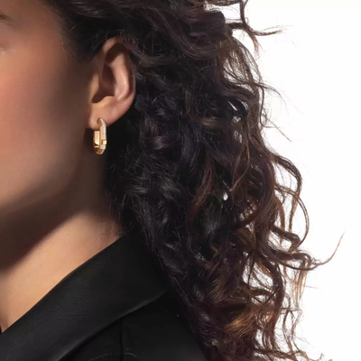 Mono créole pavée Moderniste PM Boucles d'oreilles Diamant Or Jaune