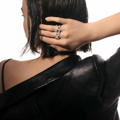 Bague 2 doigts pavée So Move Bague Diamant Or Rose