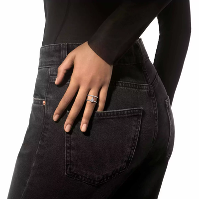 Bague 2 rangs pavée Glam'Azone Bague Diamant Or Blanc