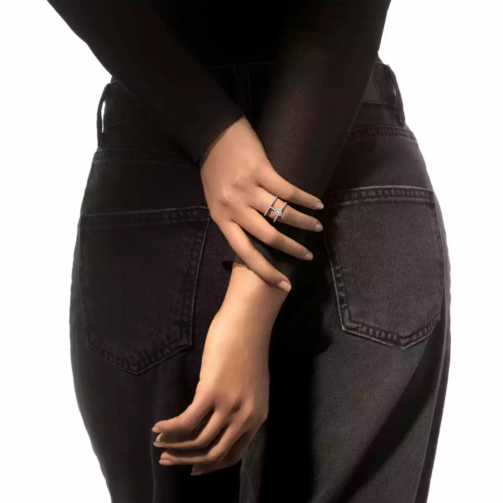 Bague 2 rangs pavée Glam'Azone Bague Diamant Or Blanc