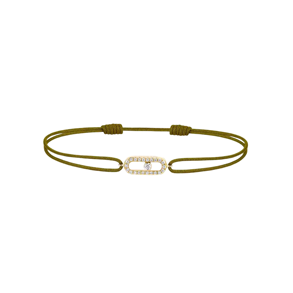 Move Uno Khaki Cord Bracelet Yellow Gold Diamond Bracelet
