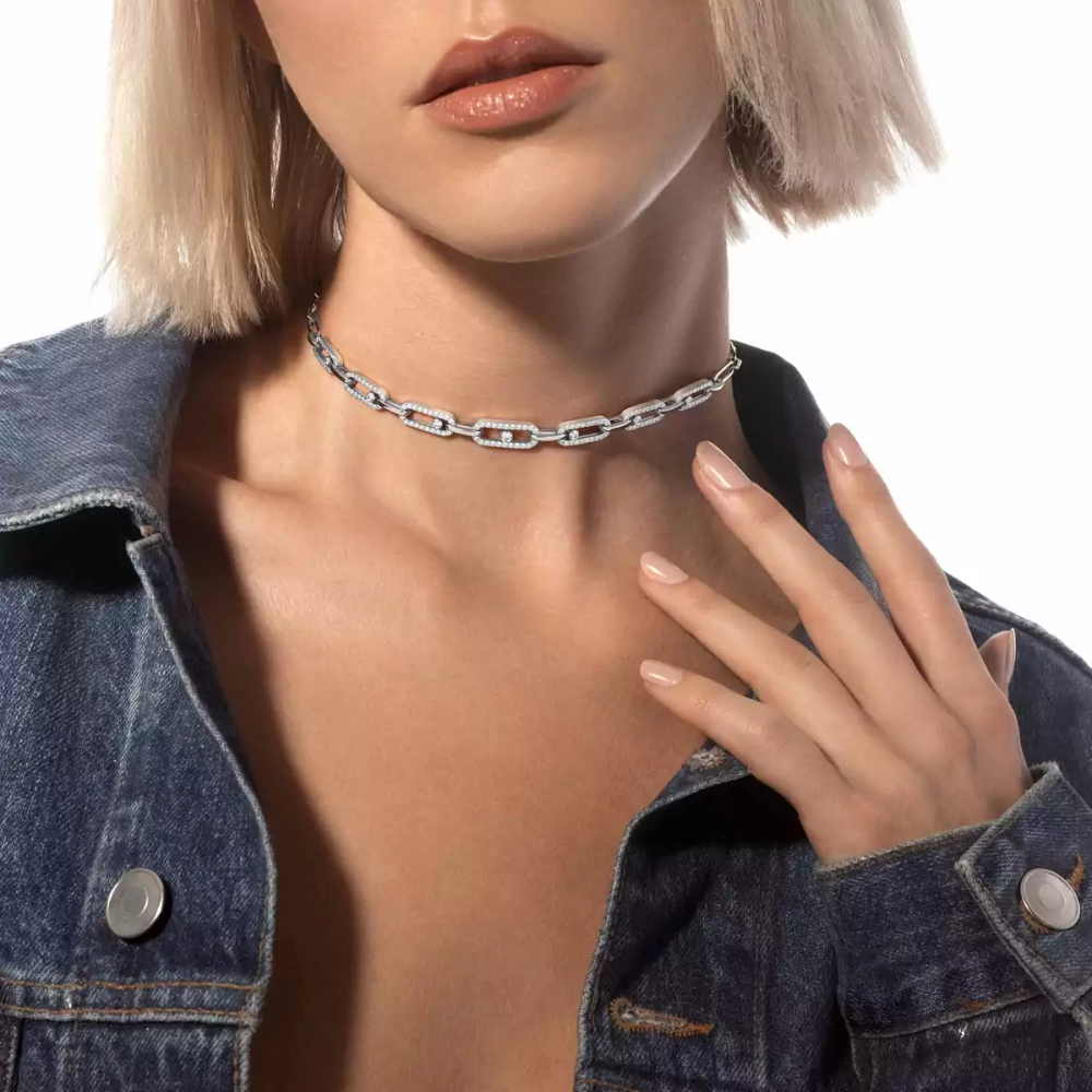 Choker Move Link Multi Collier Diamant Or Blanc